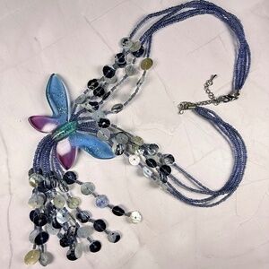 Dragonfly Pendant with Shell Beads Fashion Necklace